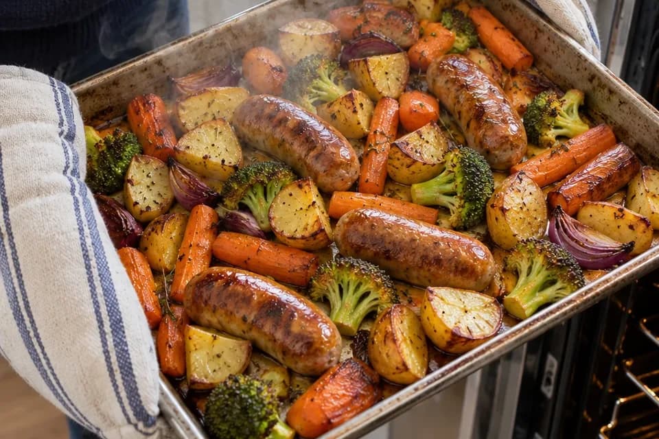 A traybake dinner from Lauren's fictional example media kit